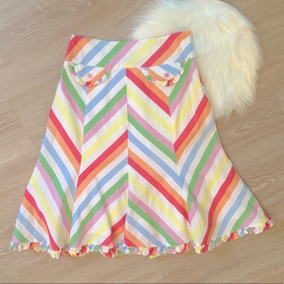 Anthropologie Dresses & Skirts - Anthro. Odille Seersucker Rainbow Strip Midi Skirt